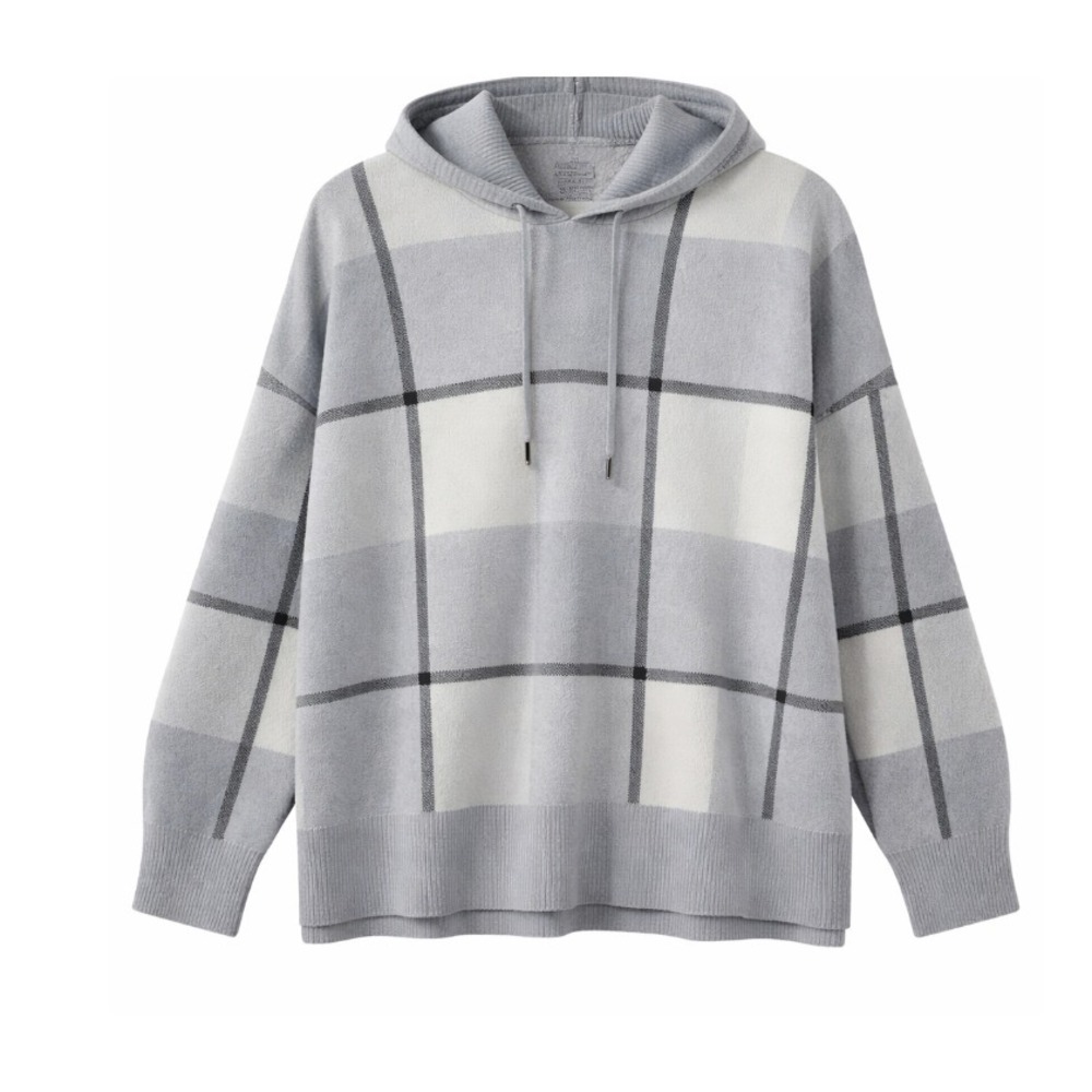 Rachel Roy Women's Plaid Hoodie‎ Sweater Gray Size 1X Plus Soft Warm